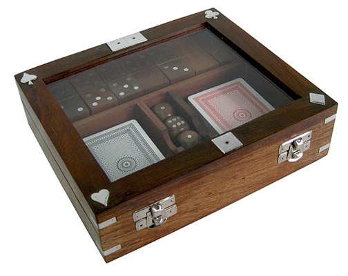 Cards, Dice, & Dominoes in a box Glass Top